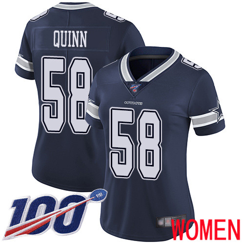 Women Dallas Cowboys Limited Navy Blue Robert Quinn Home #58 100th Season Vapor Untouchable NFL Jersey